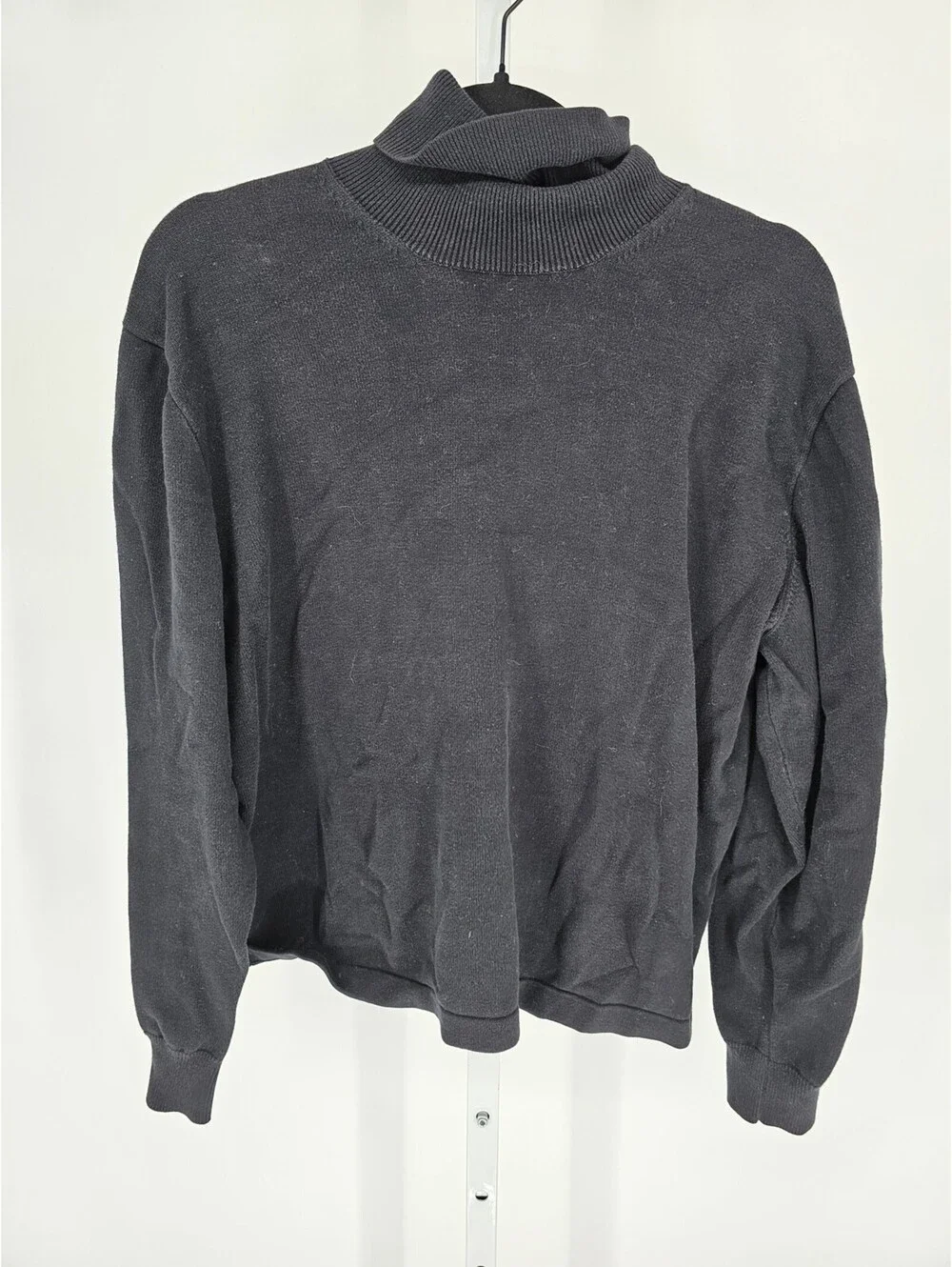 J Crew Womens Sz L 100% Cotton Turtleneck Sweater Black